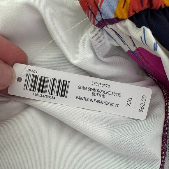 Soma Bikini Bottom XXL NEW Rouched Side Painted In Paradise Navy Floral Colorful - Picture 6 of 7